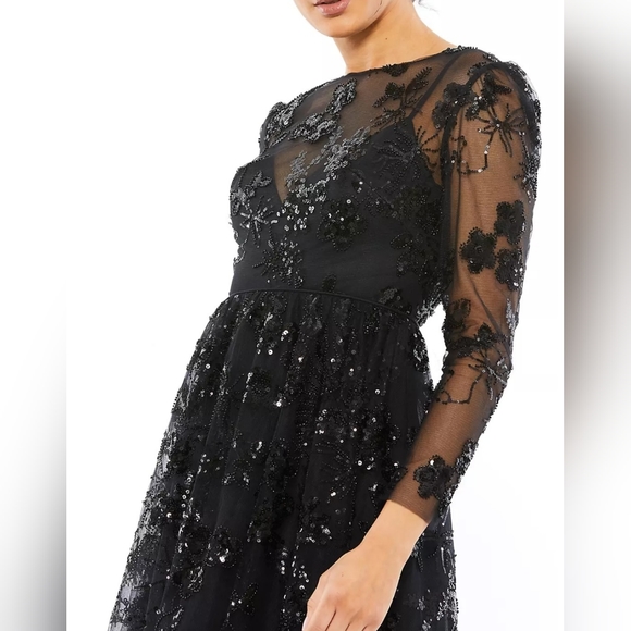 Mac Duggal | Floral Beaded & Sequined Midi-Dress - Picture 3 of 3